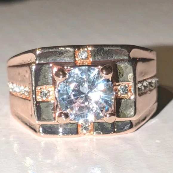 3CT Round Cut Lab Created Diamond Men's Ring 14K Rose Gold Plated